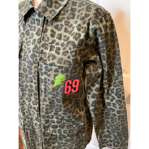 Good American Gray & Brown Animal Print Snap Button-Up Jacket W/ Patches Size XS - Picture 2 of 8